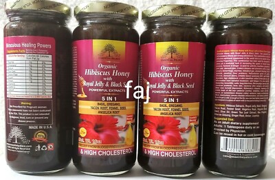 Organic HIBISCUS HONEY With R0YAL JELLY & Black Seed By Essential Palace 5 in 1