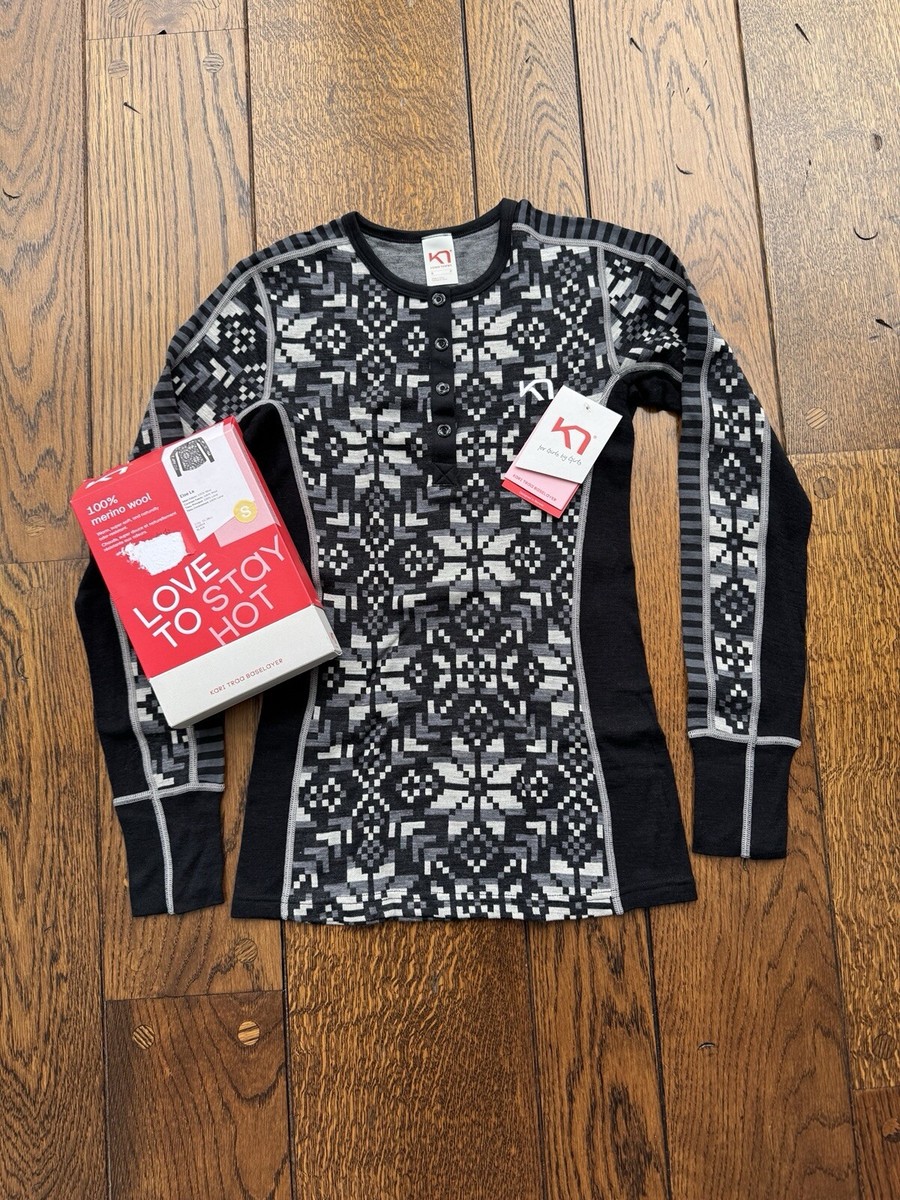 Kari Traa Else LS 100% Merino Wool Baselayer Henley Top XL Black NWT NEW