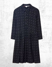 Women’s White Stuff Jersey Shirt Dress Long Sleeve Collared Black Multi