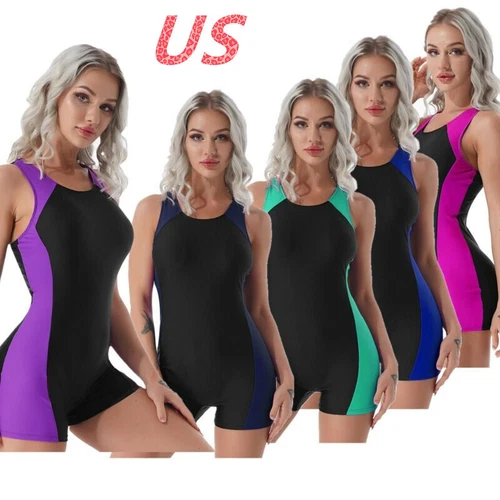 US Women's Racerback Unitard One Piece Boyleg Swimsuit Athletic Top Bathing Suit