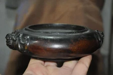 5.8'' Marked Chinese Dynasty Bronze Wealth Bat Bird Statue Incense Burner Censer