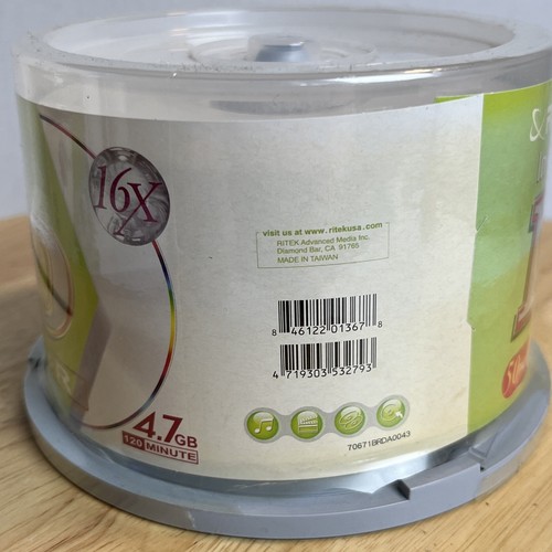 50 Count Pack Ridata DVD +R 4.7GB 16x White Inkjet Printable Disc 120min - Picture 3 of 7