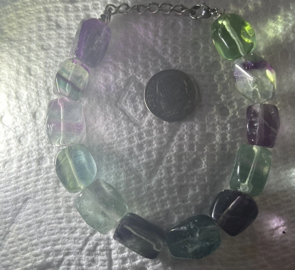 Multi-Color Natural Fluorite Irregular Freeform Gemstone Bracelet 8” M - Image 2 of 4