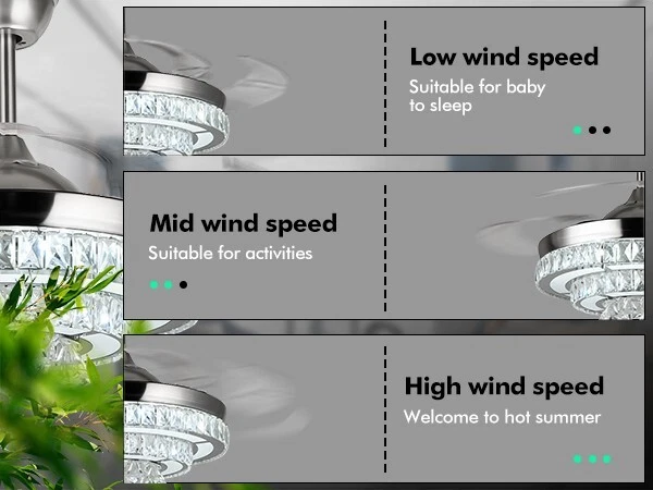 42" Chrome Crystal Chandelier Retractable Ceiling Fan Remote 3-Color LED Light - Image 4 of 4