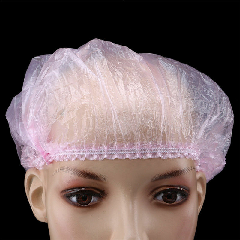 Disposable PINK Plastic (Lot of 5) HAIR SHOWER CAP / FOOD COVERS / SHOE