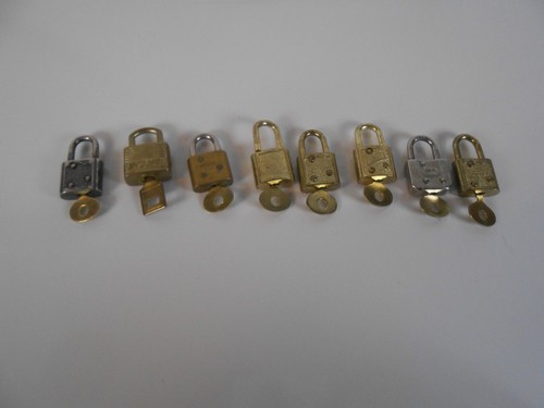 8 Vintage Mini Miniature Padlock Lock w/Keys Works Walsco Jaguar and Unbranded