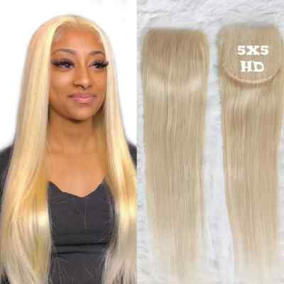12A 22 ZOLL 5X5 HD BREIT BLOND 613# SPITZENVERSCHLUSS BRASILIANISCHES ECHTHAAR GLATT 70