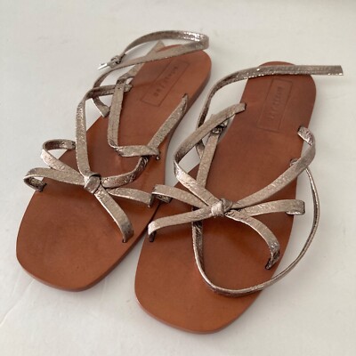 Either Or Anthropologie Shinny Strappy Leather Holiday Sandals Sz 9 Gold