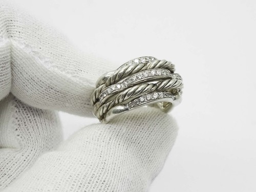 David Yurman Tides Diamond Dome Ring Sterling Silver Size 6.5 with Extras - Picture 4 of 8