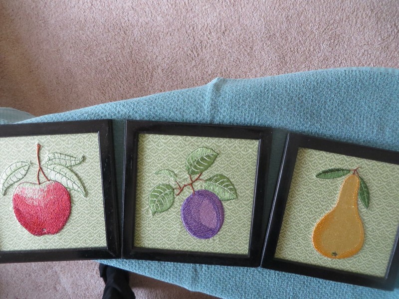 NEW - MACHINE EMBROIDERED PEAR, PLUM, APPLE  PICTURES