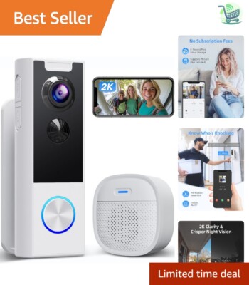 Battery-Powered Security Doorbell with 2-Way Audio & Alexa/Google Compatibility