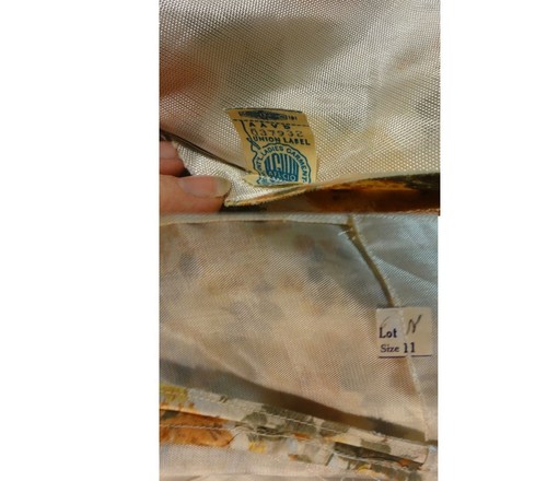 Vintage 1960s Dress Silk Bubble Skirt Gold and Green Floral Rose Print Deadstock - Picture 10 of 10