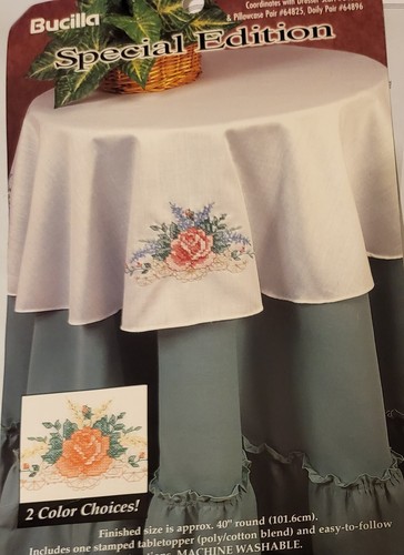 Lot 2 Stamped Cross Stitch Bucilla Table Topper 64834 & 2 Monogram Towels 64691 - Picture 3 of 3