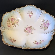 Antique Limoges Porcelain Pink Roses Bowl with Gold Trim- France