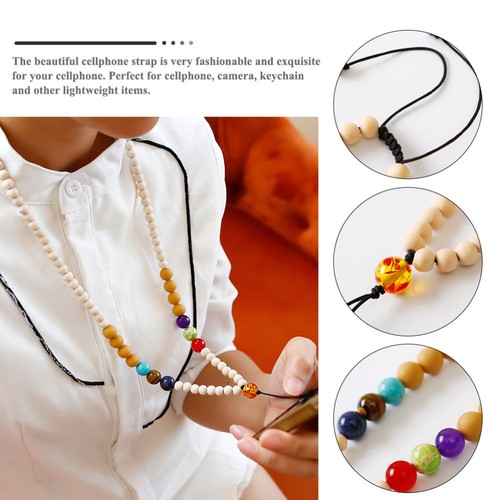 Wooden Bead Silicone Necklace Lanyard Phone Strap Universal Mobile - Photo 12 sur 12