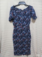 Finejo Women's Floral Print Sleeveless Split Bodycon Party Dress - Blue/Floral