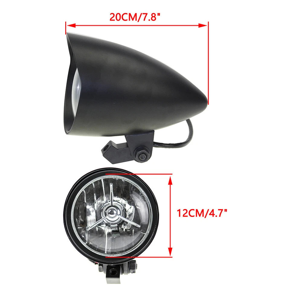 4.5" Motorcycle Tri-Bar Bullet Headlight Head Lamp For Harley Bobber Chopper - Image 2 of 4