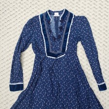 Vtg Gunne Sax Jessica McClintock Prairie Cottage Core Floral Blue Dress - 9