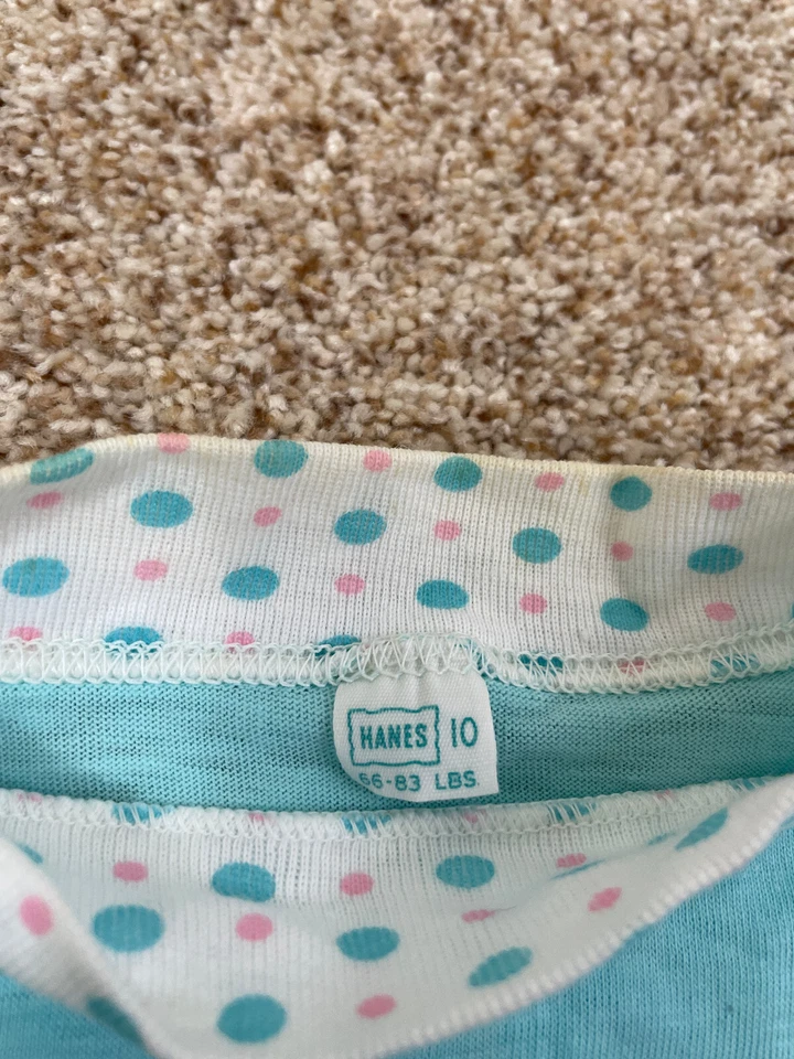 Vintage 1970s Hanes Girls Youth Size 10 66-83 LBS Blue White Cute Shirt FLAWS - Image 3 of 4