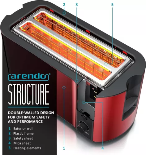Arendo - Frukost 4 slice long slot toaster - double wall housing – with warming - Picture 3 of 7