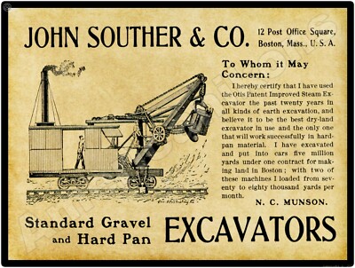 1901 John Souther & Co. New Metal Sign: Rail Mounted Otis Excavators, Boston