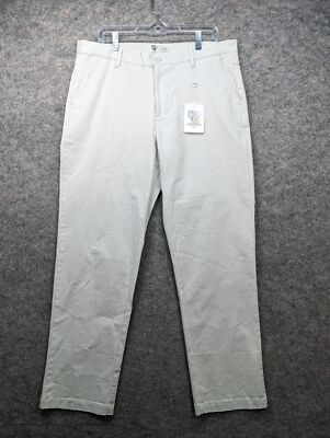 Graham Luxe Pants Mens 36 x 30 Light Gray Richmond Straight Leg Flat Front Chino