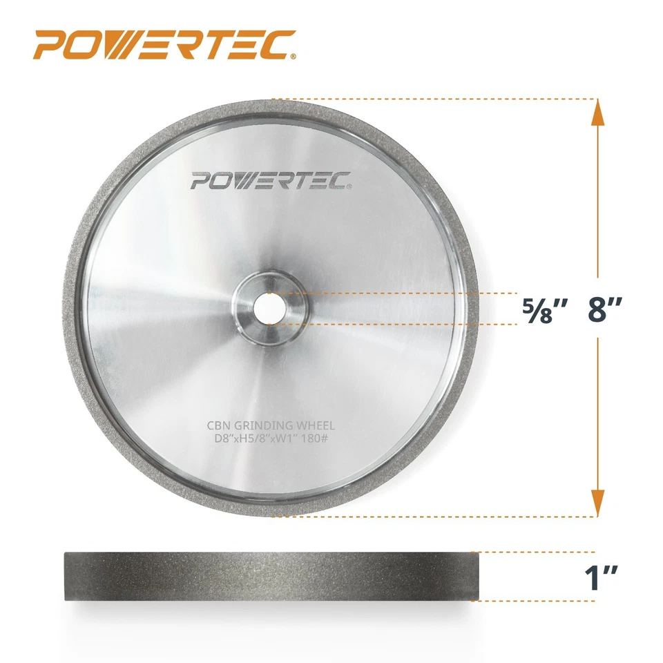 POWERTEC 15700 CBN Grinding Wheel 8 inch 180 Grit, 1" Wide with 5/8" Arbor, 1PK - Image 2 of 4