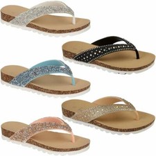 New Ladies Womens Flip Flops beach summer toe post Sandals girls Glitter Shoes 