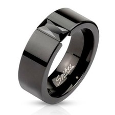 Black CZ Tension Set Black IP Stainless Steel Comfort Fit Band