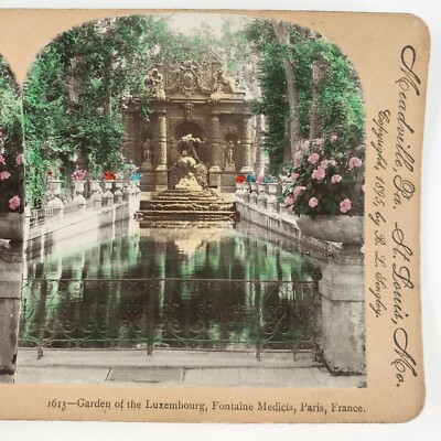 Medici Fountain Luxembourg Garden Stereoview c1895 Paris France Tinted A2422
