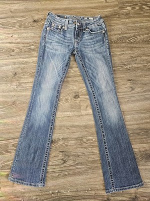 Miss Me Signature Boot Cut Jeans Embellished Flap Pockets Rhinestone Y2K Western