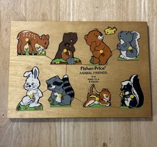 Vintage Fisher Price Wooden Puzzle 519 Animal Friends 8" x 11.5"