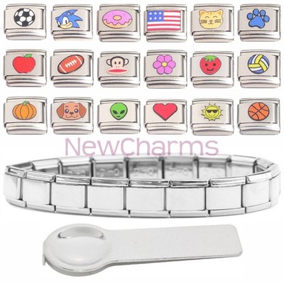 Italian Starter Braclet & Charm Tool & 18 Value Charms Complete Jewelry Gift Set