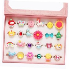 Little Girl Jewel Rings in Box, Adjustable, No Duplication, Girl Pretend Play