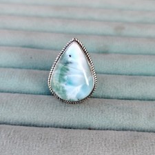 Natural Larimar Gemstone Ring 925 Sterling Silver Statement Gift Ring PG9491