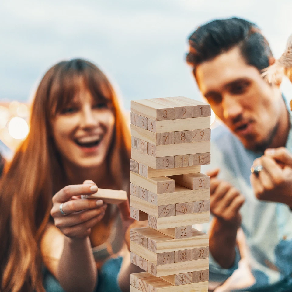 Wackelturm Holzstapelspiel Holzturmspiel Geschicklichkeitsturm 51 Klötze - Bild 3 von 4