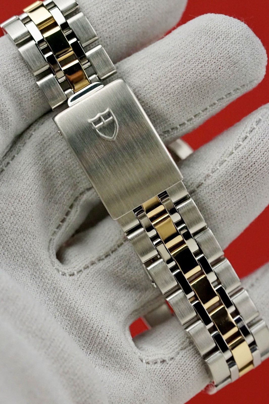 TUDOR Prince Date + Day 18k Gold #76213 Silver Diamond Linen  W/ Punched Papers image 6