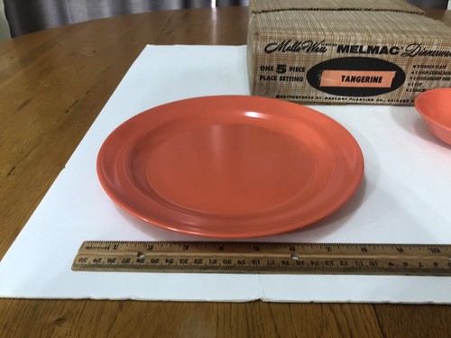 VTG RARE 1957 MALLO-WARE MELMAC 5 PC TANGERINE G-125 DINNERWARE SET USA MCM HTF - Picture 5 of 18