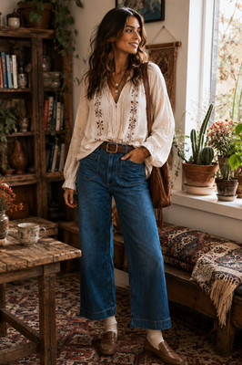 Anthropologie The Colette Crop High-Rise Wide-Leg Jeans by Maeve Size 30 EUC