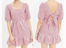 LOFT Gingham Tie Back Flounce Swing Cotton Dress Size 2 Petite
