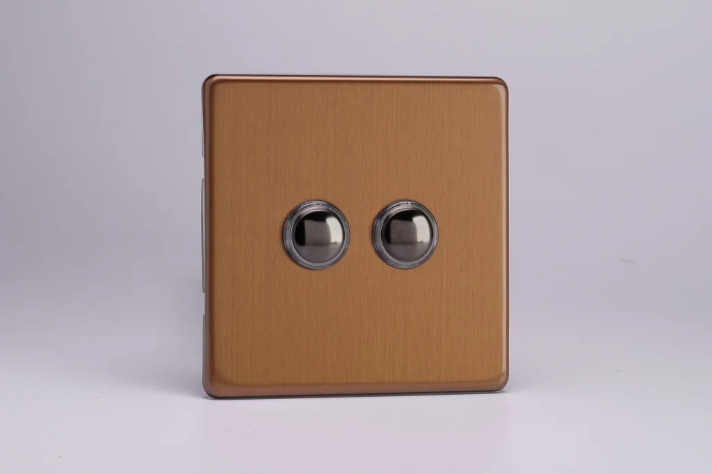 Switch Bronze Double Momentary 6A 2-Gang Urban Screwless Brushed + Iridium