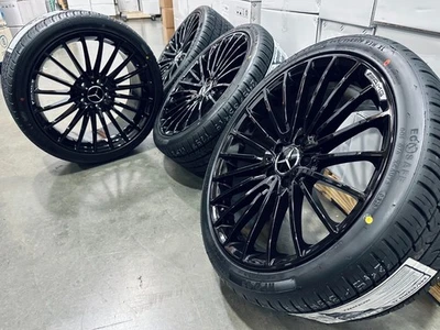 4 NEW 19" Black Wheels 19x8.5 Rims Tires Fits: Mercedes C250 C300 C350 C400 C450 - Picture 1 of 6