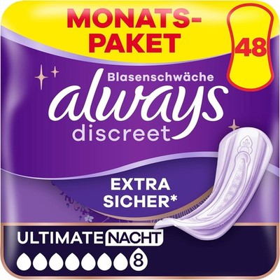 Always Discreet Inkontinenzeinlagen für Frauen Ultimate Nacht 48 Stück Extra