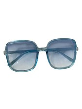 Oversized Square Sunglasses Clear Blue Frame Gradient Lenses Pouch Retro Style