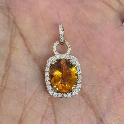 2.10Ct Oval Cut Lab-Created Yellow Citrine Halo Pendant 14K Yellow Gold Plated