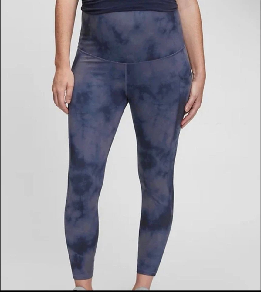 GapFit Maternity 7/8 Power Leggings Blue Black Tie Dye size Large Workout Gap - Image 2 of 4