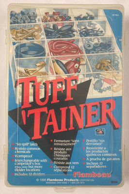 VTG 1995 Flambeau Tuff Tainer 24 Dividers Fishing Storage Container Nice Graphic
