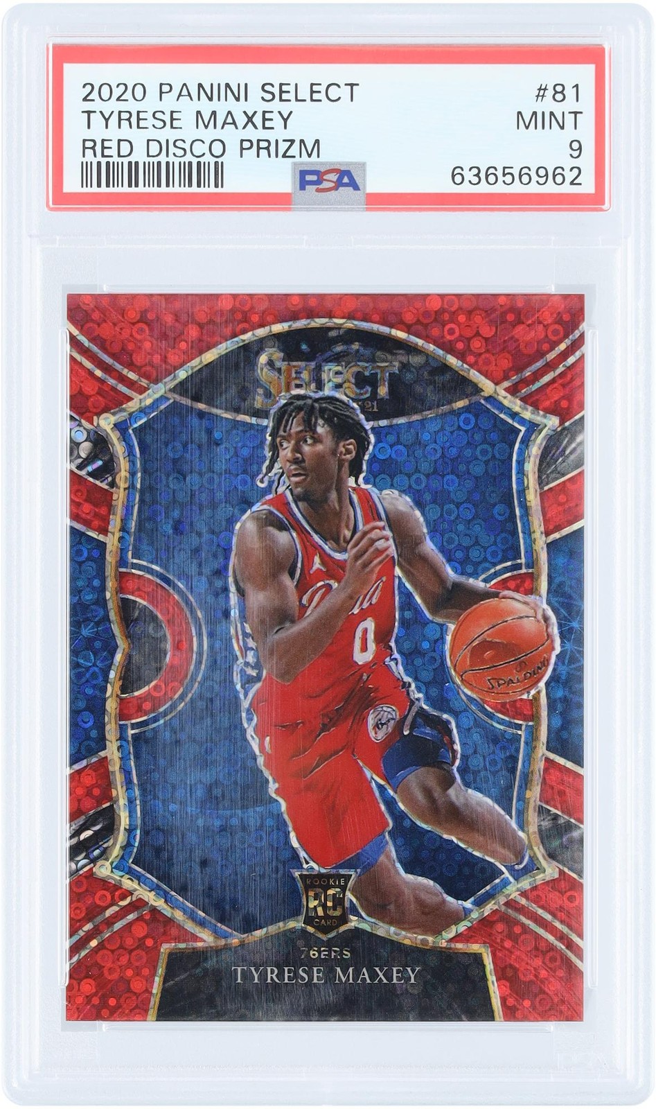 Tyrese Maxey 76ers 2020-21 Panini Select Red Disco #81 #31/49 PSA 9 Rookie Card