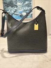 Dooney & Bourke Vintage NAVY BLUE Cabrio Leather Hobo Bag Adj Strap EUC