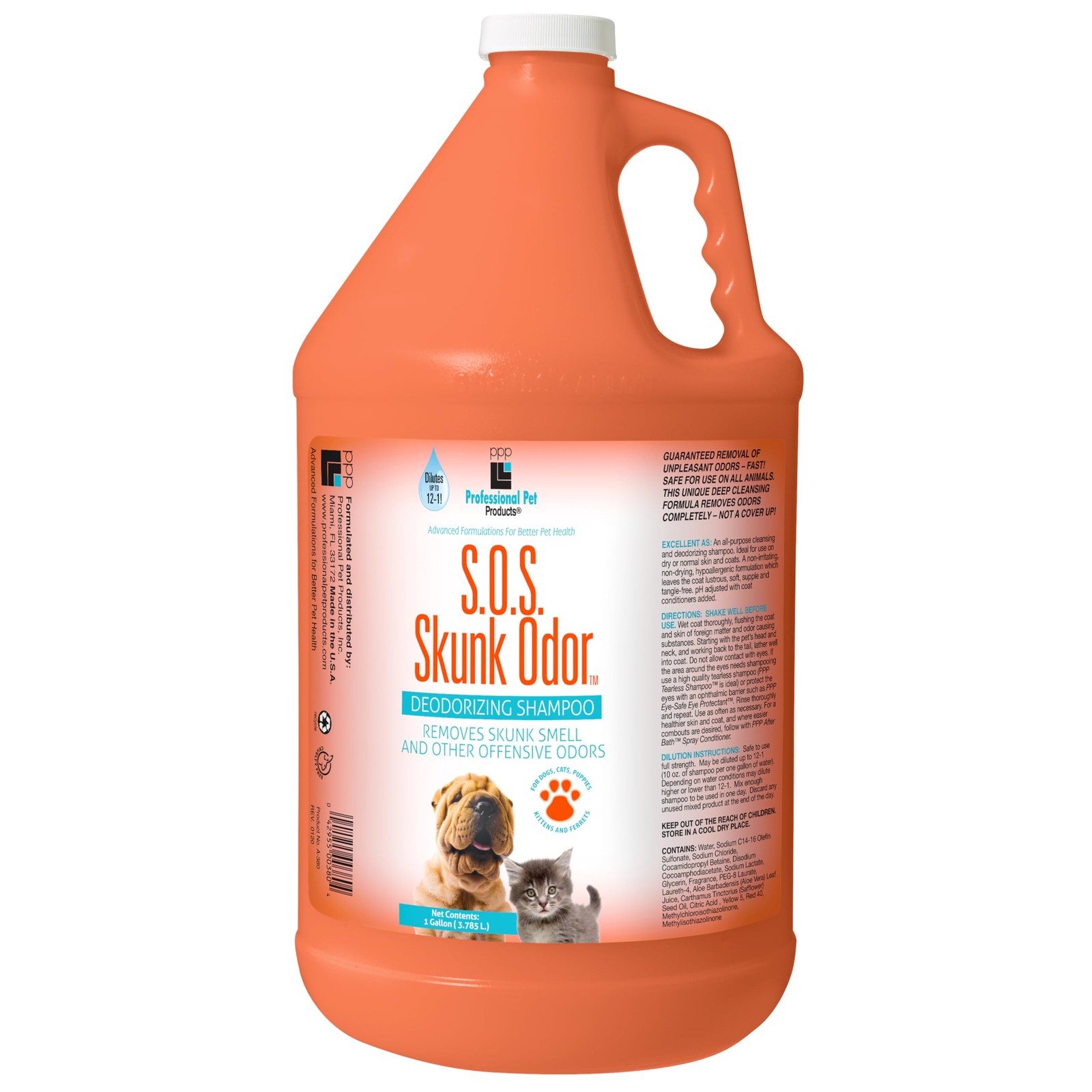 PPP S.O.S. Skunk Odor Small Pet Shampoo, 1-Gallon,Shampooing